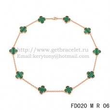 Naszyjnik Van Cleef Arpels Alhambra z różowego złota, 10 motywów, masa perłowa malachitowa, 45 cm