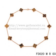 Naszyjnik Van Cleef Arpels Alhambra z różowego złota, 10 motywów, tygrysie oko, masa perłowa, 45 cm
