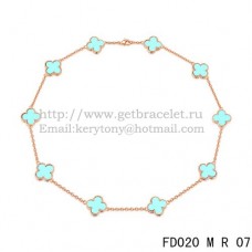 Naszyjnik Van Cleef Arpels Alhambra z różowego złota, 10 motywów, z masy perłowej w kolorze turkusowym, 45 cm