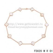Naszyjnik Van Cleef Arpels Alhambra z różowego złota, 10 motywów, biała masa perłowa, 45 cm