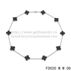 Naszyjnik Van Cleef Arpels Alhambra z białego złota, 10 motywów, z czarnego agatu i masy perłowej, 45 cm