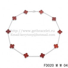 Naszyjnik Van Cleef Arpels Alhambra z białego złota, 10 motywów, masa perłowa z karneolu, 45 cm
