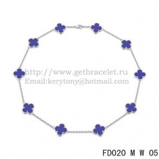 Naszyjnik Van Cleef Arpels Alhambra z białego złota, 10 motywów, kamień lapis lapis z masy perłowej, 45 cm