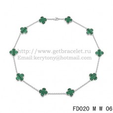 Naszyjnik Van Cleef Arpels Alhambra z białego złota, 10 motywów, masa perłowa malachitowa, 45 cm