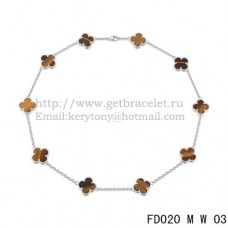 Naszyjnik Van Cleef Arpels Alhambra z białego złota, 10 motywów, tygrysie oko, masa perłowa, 45 cm
