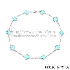 Naszyjnik Van Cleef Arpels Alhambra z białego złota, 10 motywów, z masy perłowej w kolorze turkusowym, 45 cm