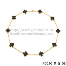 Naszyjnik Van Cleef Arpels Alhambra z żółtego złota, 10 motywów, z czarnego agatu i masy perłowej, 45 cm