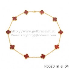 Naszyjnik Van Cleef Arpels Alhambra z żółtego złota, 10 motywów, masa perłowa z karneolu, 45 cm