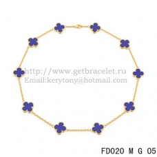 Naszyjnik Van Cleef Arpels Alhambra z żółtego złota, 10 motywów, kamień lapis lapis z masy perłowej, 45 cm