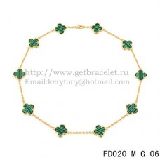 Naszyjnik Van Cleef Arpels Alhambra z żółtego złota, 10 motywów, masa perłowa malachitowa, 45 cm