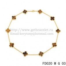 Naszyjnik Van Cleef Arpels Alhambra z żółtego złota, 10 motywów, tygrysie oko, masa perłowa, 45 cm