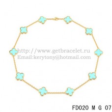 Naszyjnik Van Cleef Arpels Alhambra z żółtego złota, 10 motywów, z masy perłowej w kolorze turkusowym, 45 cm