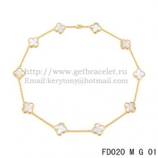 Naszyjnik Van Cleef Arpels Alhambra z żółtego złota, 10 motywów, biała masa perłowa, 45 cm