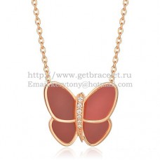 Naszyjnik Van Cleef Arpels Flying Butterfly z różowego złota z czerwonymi diamentami onyksowymi Naszyjnik Van Cleef Arpels Flying Butterfly z różowego złota z czerwonymi diamentami onyksowymi