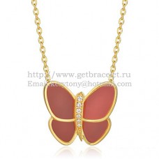 Naszyjnik Van Cleef Arpels Flying Butterfly z żółtego złota z czerwonymi diamentami onyksowymi Naszyjnik Van Cleef Arpels Flying Butterfly z żółtego złota z czerwonymi diamentami onyksowymi