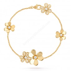 Bransoletka Van Cleef Arpels Frivole z 5 kwiatami, żółte złoto/białe złoto z diamentami, cena w Ameryce Bransoletka Van Cleef Arpels Frivole z 5 kwiatami, żółte złoto/białe złoto z diamentami, cena w Ameryce