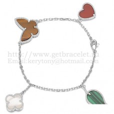 Bransoletka Van Cleef Arpels Lucky Alhambra 4 Motifs z białego złota z kombinacją kamieni 003