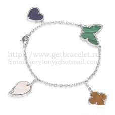 Bransoletka Van Cleef Arpels Lucky Alhambra 4 Motifs z białego złota z kombinacją kamieni 005