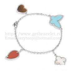 Bransoletka Van Cleef Arpels Lucky Alhambra 4 Motifs z białego złota z kombinacją kamieni 006