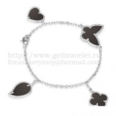 Bransoletka Van Cleef Arpels Lucky Alhambra 4 Motifs z białego złota z kombinacją kamieni 007