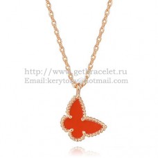Van Cleef Arpels Lucky Alhambra Butterfly Necklace z różowego złota z masą perłową i karneolem