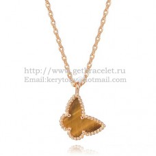 Van Cleef Arpels Lucky Alhambra Butterfly Necklace w kolorze różowego złota z tygrysim okiem i masą perłową Van Cleef Arpels Lucky Alhambra Butterfly Necklace w kolorze różowego złota z tygrysim okiem i masą perłową