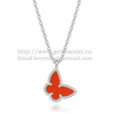 Van Cleef Arpels Lucky Alhambra Butterfly Necklace Białe złoto z masą perłową i karneolem Van Cleef Arpels Lucky Alhambra Butterfly Necklace Białe złoto z masą perłową i karneolem