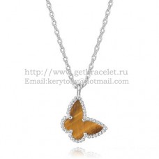 Van Cleef Arpels Lucky Alhambra Butterfly Necklace Białe złoto z tygrysim okiem i masą perłową Van Cleef Arpels Lucky Alhambra Butterfly Necklace Białe złoto z tygrysim okiem i masą perłową