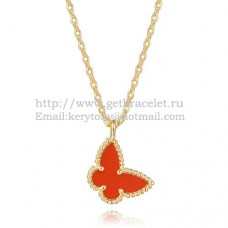 Van Cleef Arpels Lucky Alhambra Butterfly Necklace z żółtego złota z masą perłową i karneolem