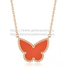 Van Cleef Arpels Lucky Alhambra Butterfly Pendant z różowego złota z masą perłową i karneolem