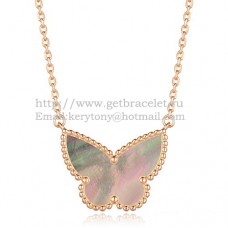 Van Cleef Arpels Lucky Alhambra Butterfly Pendant z różowego złota z szarą masą perłową