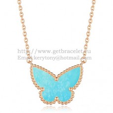 Van Cleef Arpels Lucky Alhambra Butterfly Pendant z różowego złota z turkusową masą perłową