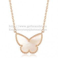 Van Cleef Arpels Lucky Alhambra Butterfly Pendant z różowego złota z białą masą perłową