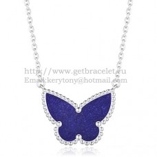 Van Cleef Arpels Lucky Alhambra Butterfly Pendant z białego złota z kamieniem lapis lapis z masy perłowej