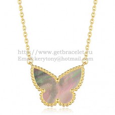 Van Cleef Arpels Lucky Alhambra Butterfly Pendant z żółtego złota z szarą masą perłową