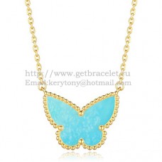 Van Cleef Arpels Lucky Alhambra Butterfly Pendant z żółtego złota z turkusową masą perłową