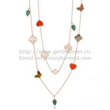 Van Cleef Arpels Lucky Alhambra Długi naszyjnik z różowego złota z 12 motywami i łączeniem kamieni Van Cleef Arpels Lucky Alhambra Długi naszyjnik z różowego złota z 12 motywami i łączeniem kamieni