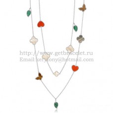Van Cleef Arpels Lucky Alhambra Długi naszyjnik z białego złota z 12 motywami i kombinacją kamieni