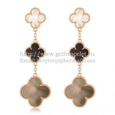 Van Cleef Arpels Magic Alhambra 3 Motifs Kolczyki z różowego złota z kombinacją kamieni