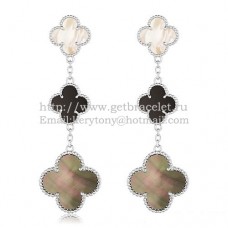 Van Cleef Arpels Magic Alhambra 3 Motifs Kolczyki z białego złota z kombinacją kamieni