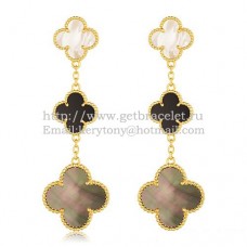 Van Cleef Arpels Magic Alhambra 3 Motifs Kolczyki z żółtego złota z kombinacją kamieni