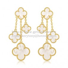 Van Cleef Arpels Magic Alhambra 4 Motifs Kolczyki z żółtego złota z białą masą perłową