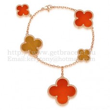 Bransoletka Van Cleef Arpels Magic Alhambra 5 motywów z różowego złota z karneolem tygrysie oko