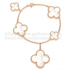 Bransoletka Van Cleef Arpels Magic Alhambra 5 motywów z różowego złota z białą masą perłową
