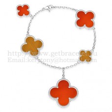 Bransoletka Van Cleef Arpels Magic Alhambra 5 motywów z białego złota z karneolem tygrysie oko