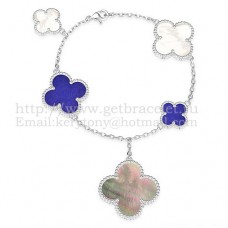 Bransoletka Van Cleef Arpels Magic Alhambra 5 motywów z białego złota z białą, szarą masą perłową z lapisu