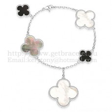 Bransoletka Van Cleef Arpels Magic Alhambra 5 motywów z białego złota z białą szarą masą perłową i czarnym agatem