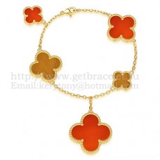 Bransoletka Van Cleef Arpels Magic Alhambra 5 motywów z żółtego złota z karneolem tygrysie oko