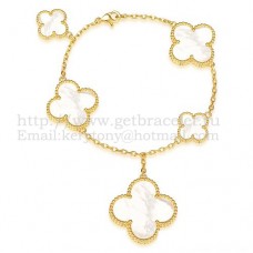 Bransoletka Van Cleef Arpels Magic Alhambra 5 motywów z żółtego złota z białą masą perłową