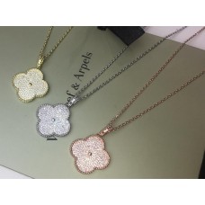 Van Cleef Arpels Magic Alhambra Długi naszyjnik z 1 motywem białego złota z diamentową zawieszką o średnicy 24 mm